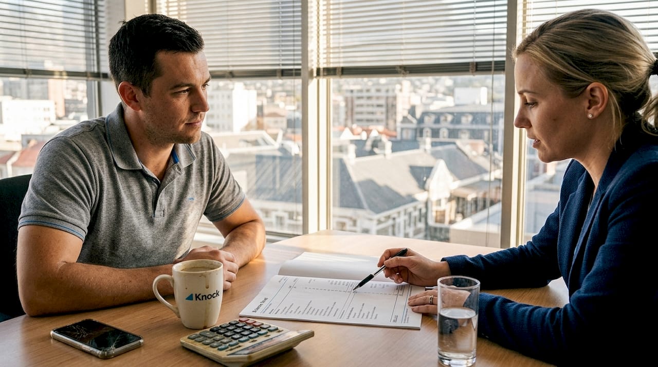 Colleagues reviewing balance sheet at meeting table