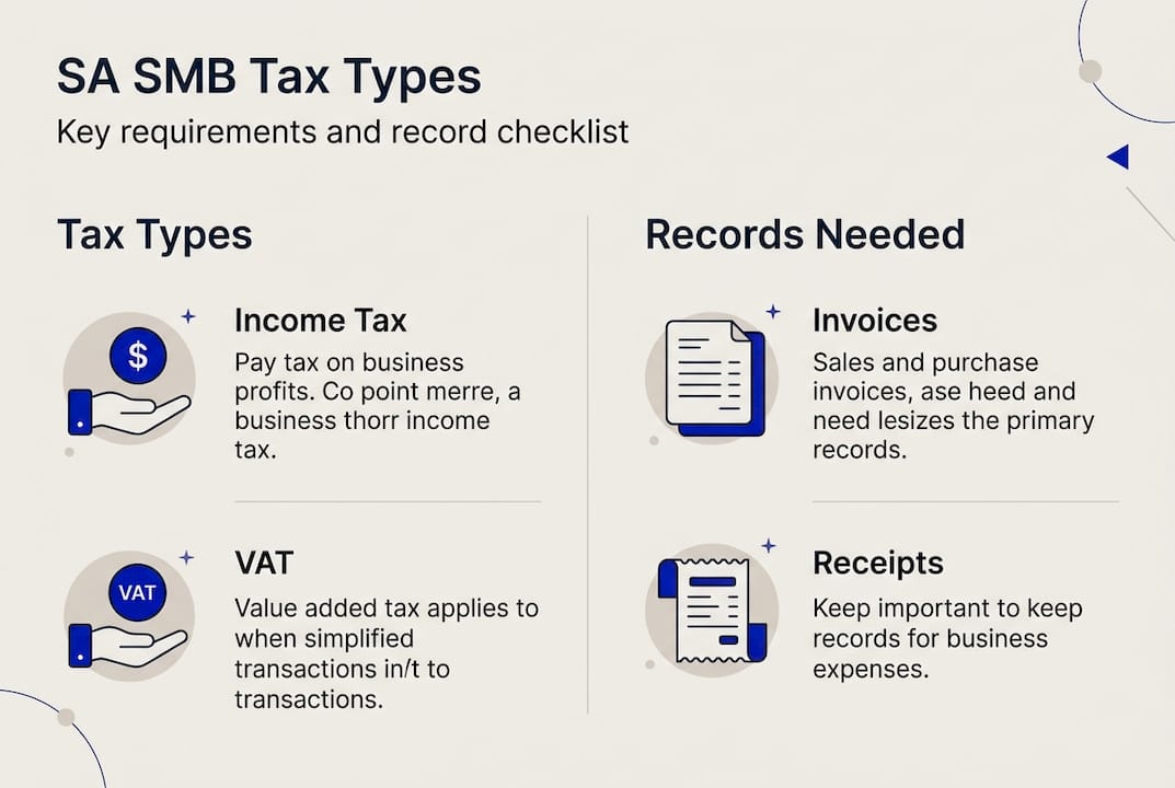 Infographic summarizing main business tax types and records
