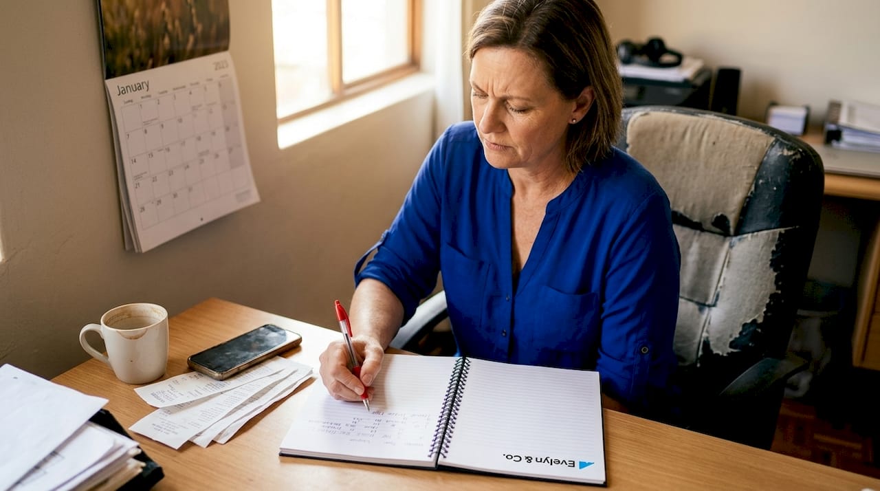 Woman noting tax deadlines in home office