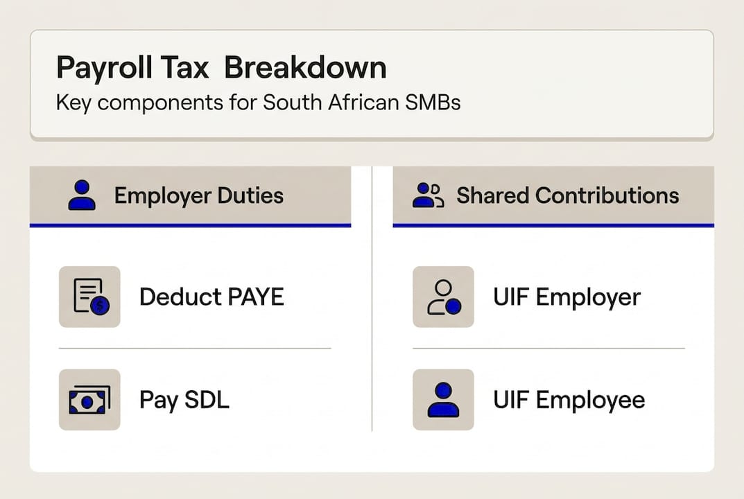 Infographic showing payroll tax components and duties