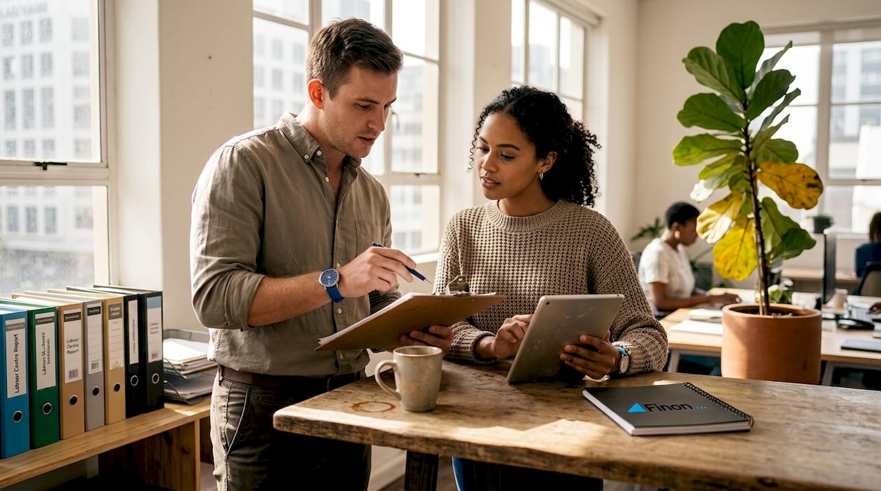 Business partners collaborating in bright workspace