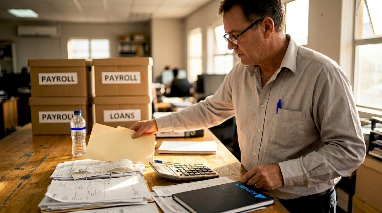 Bookkeeper organizing SMB financial paperwork