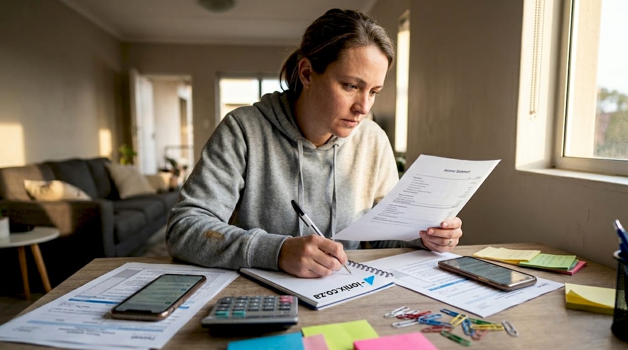 Woman reviewing income statement at home