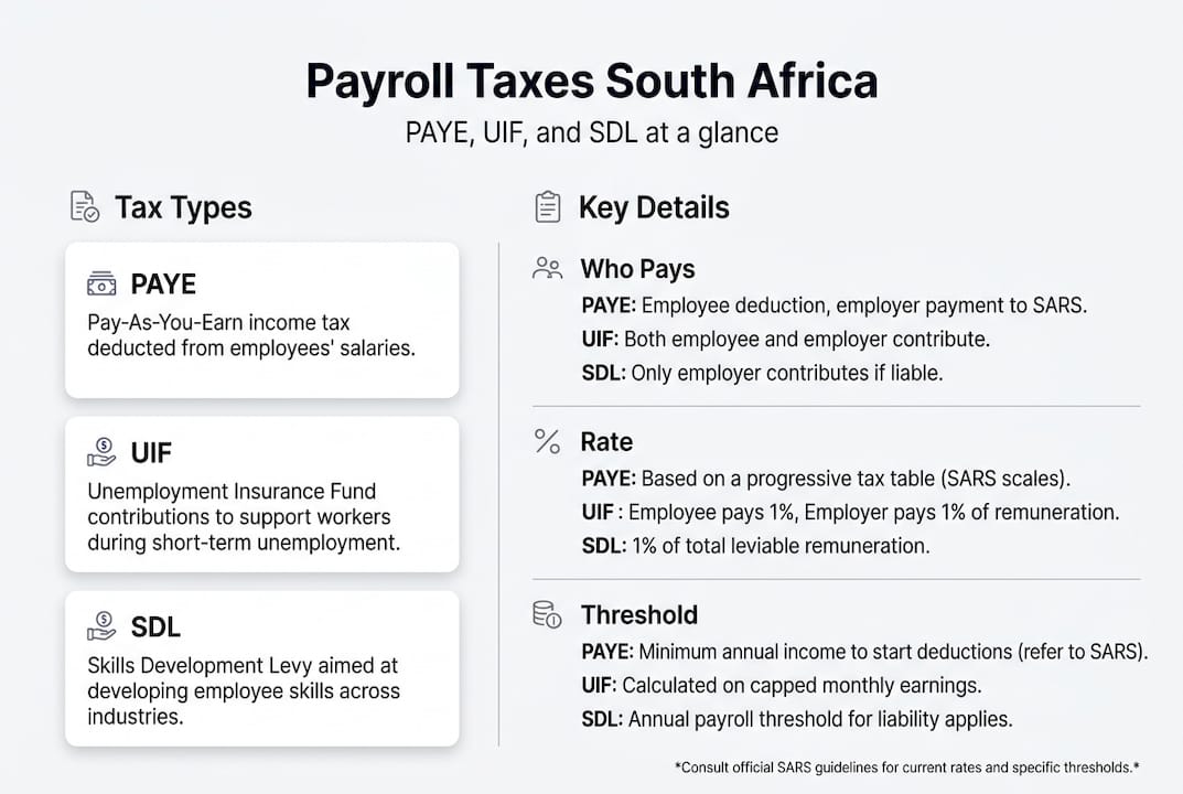 Infographic with payroll tax types and details