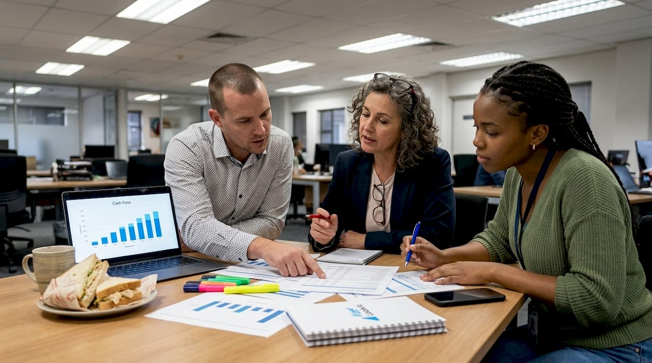 Small team reviewing SMB financial documents together