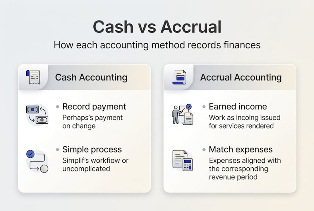 Infographic comparing cash and accrual methods