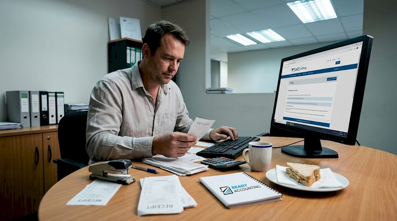 Businessman entering receipts for turnover tax