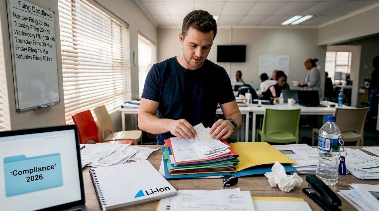 Entrepreneur organizing records for audit readiness