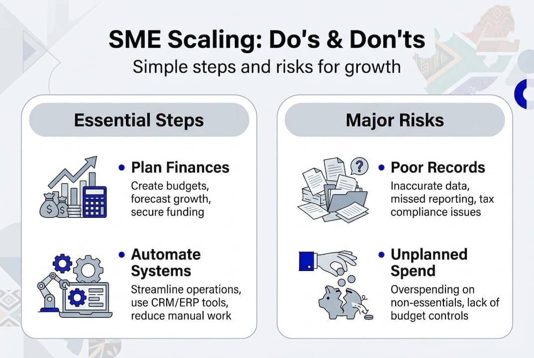Infographic showing SME growth steps and mistakes