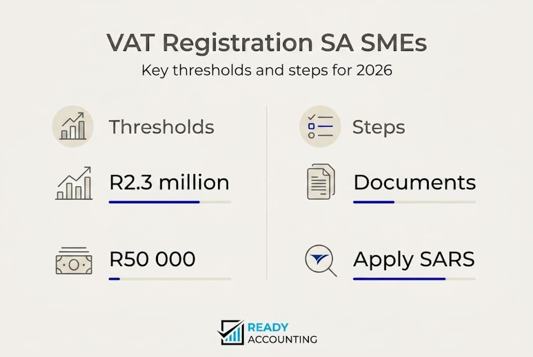 Infographic showing VAT thresholds and steps