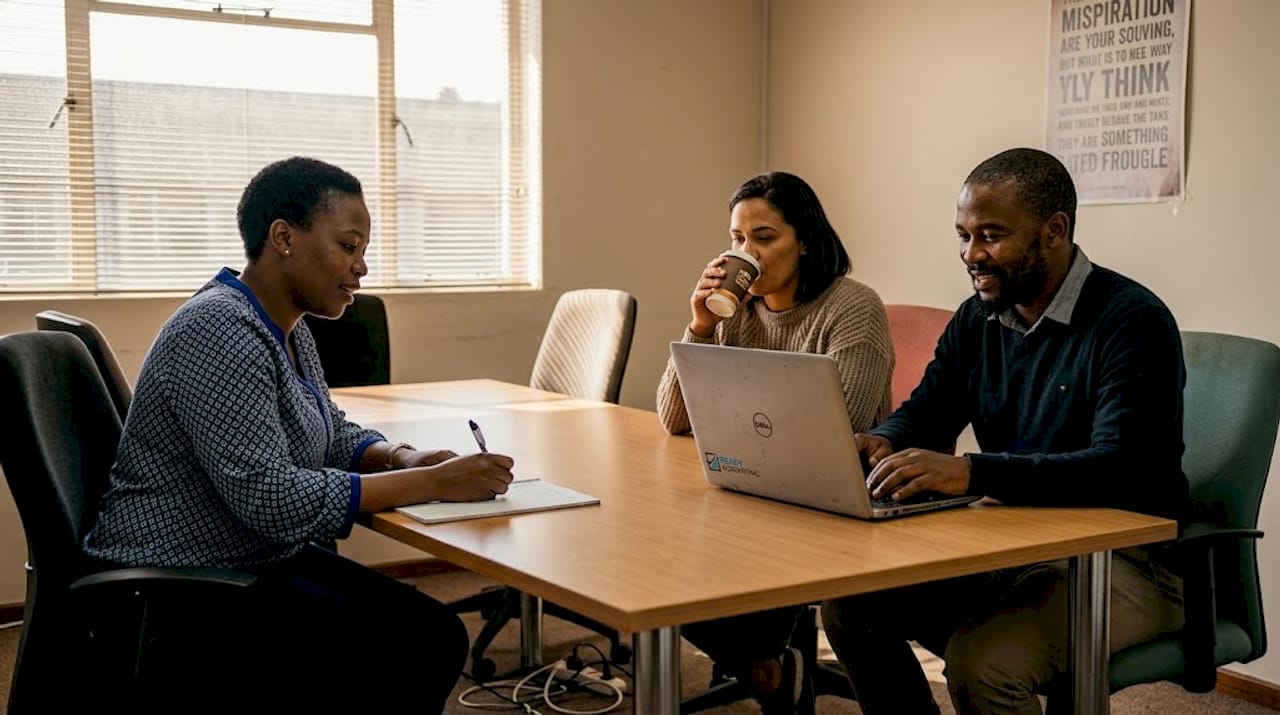 Business owners meeting in open-plan office