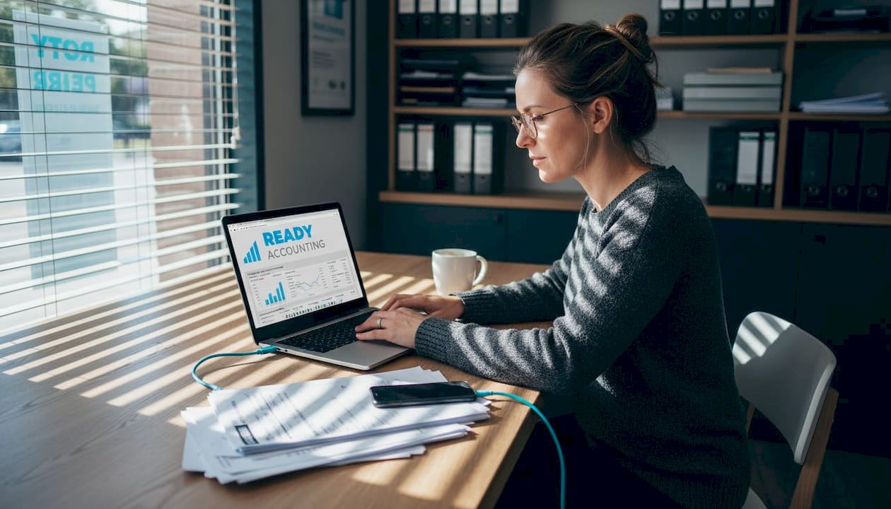 Small business owner reviewing cloud accounting
