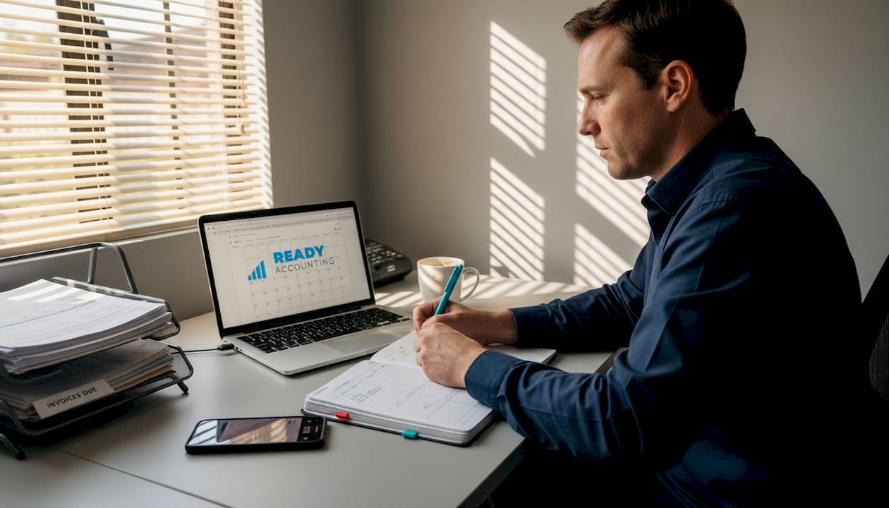 Business owner managing schedule in home office