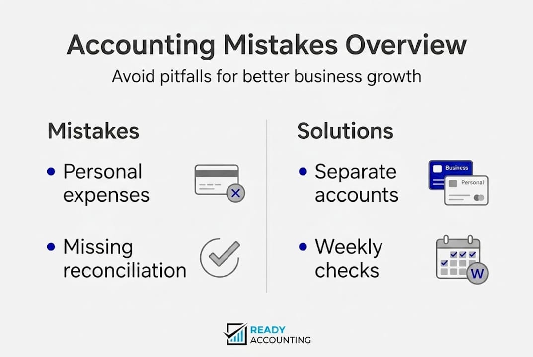 Infographic showing common accounting mistakes and solutions