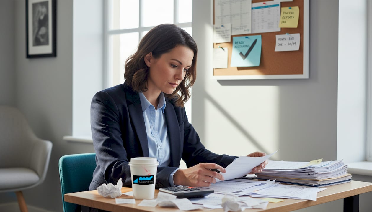 Accountant checks paperwork in SME office