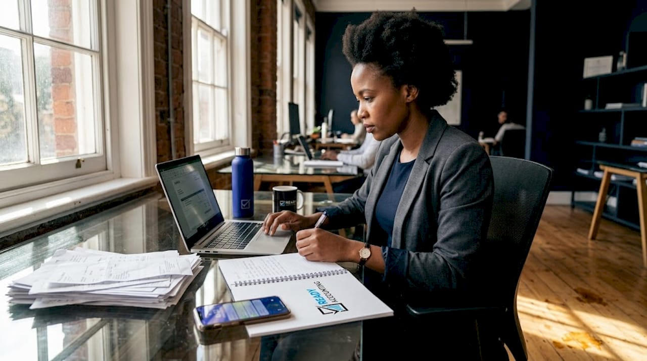 Accountant working at marketing agency desk