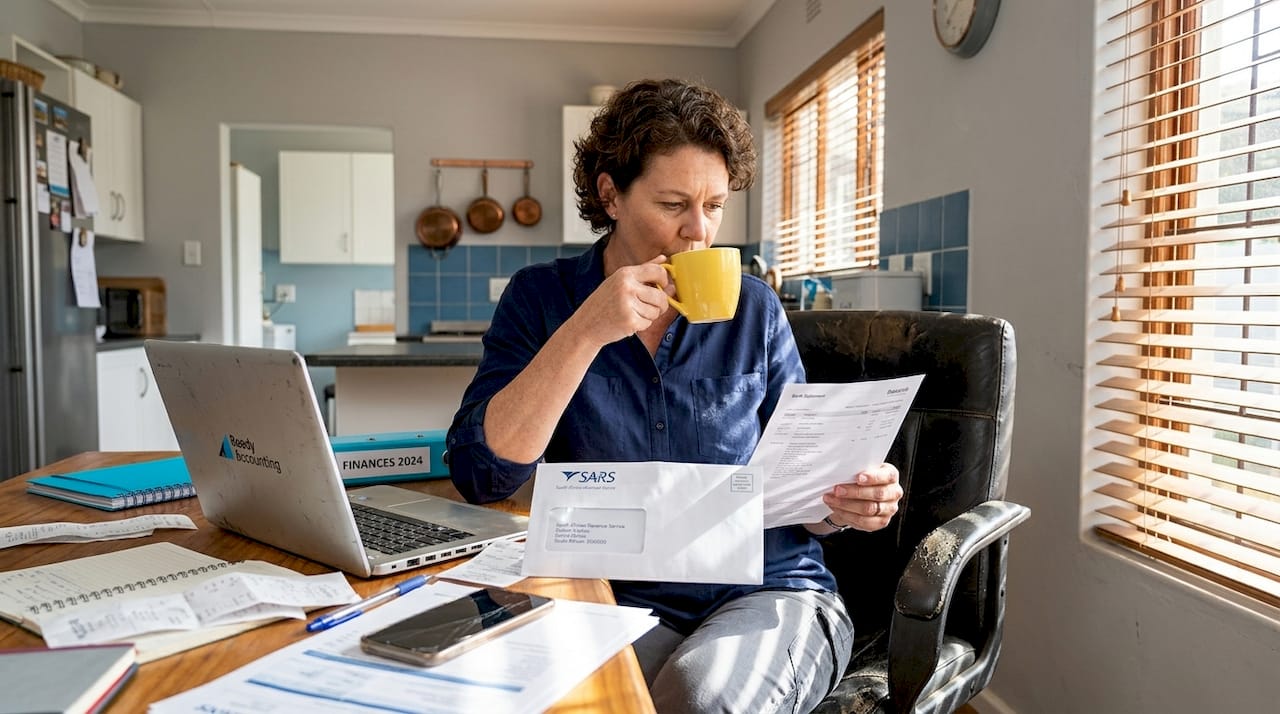 Business owner working on tax at kitchen table