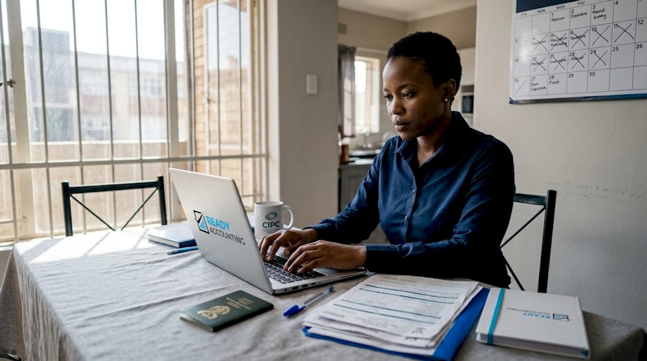 Entrepreneur filing business registration documents