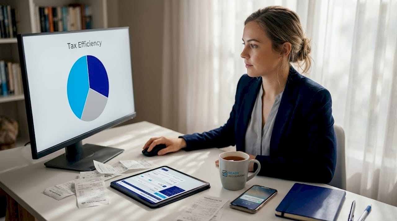 Accountant using cloud accounting at home desk