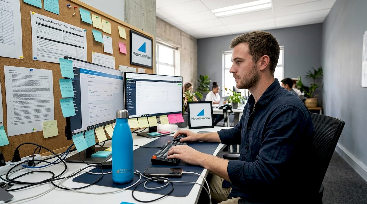 Bookkeeper using accounting software at shared workspace
