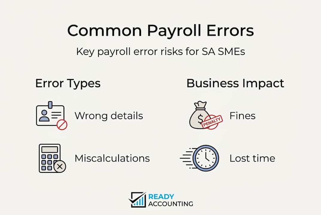 Infographic with payroll error types and impacts