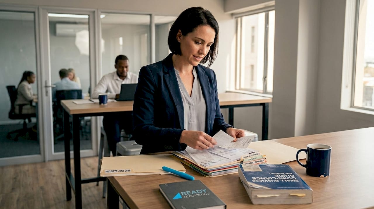 Manager sorts bank statements for controls
