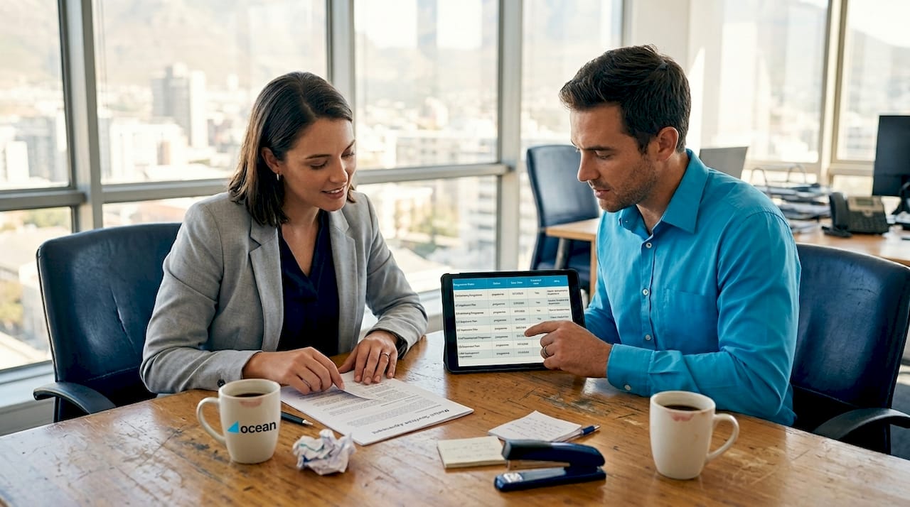 Partners reviewing freelancer payment contract