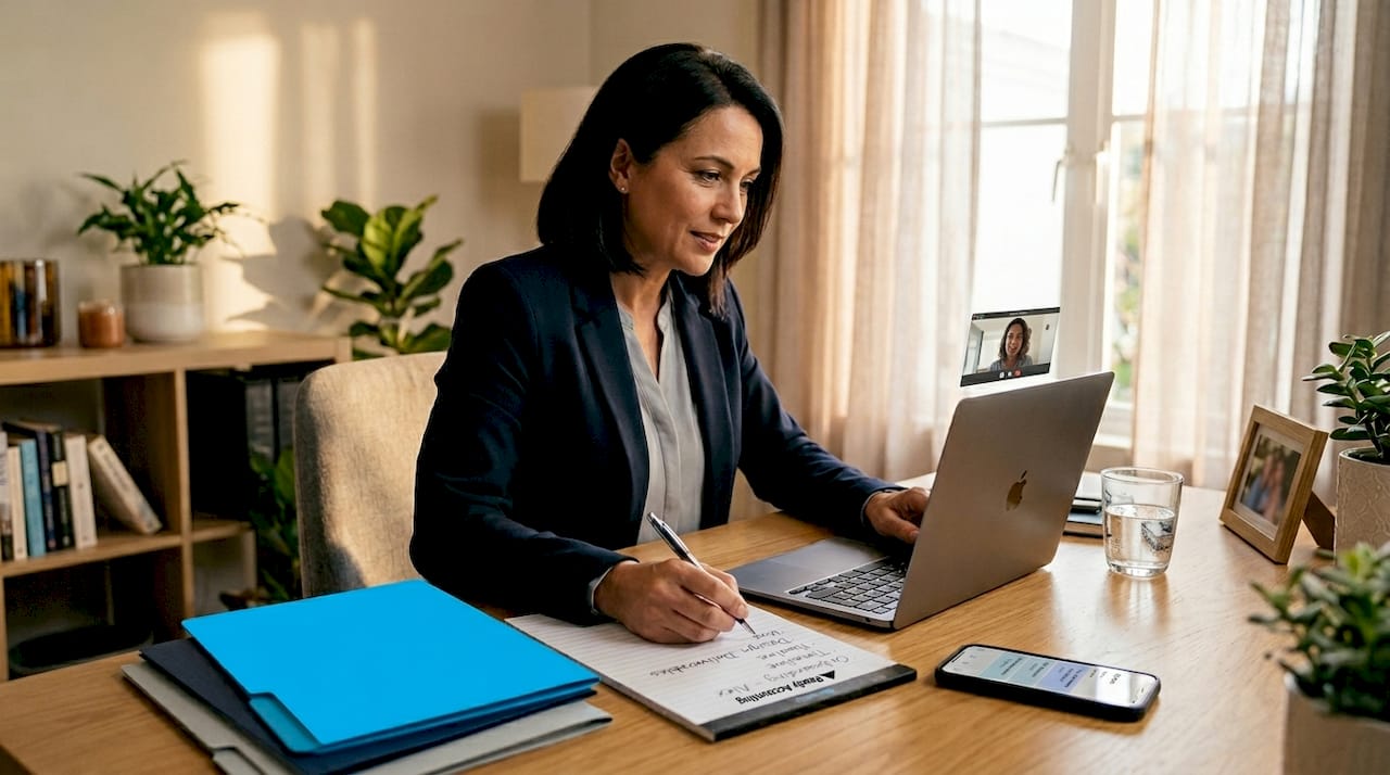 Business owner onboarding freelancer in home office