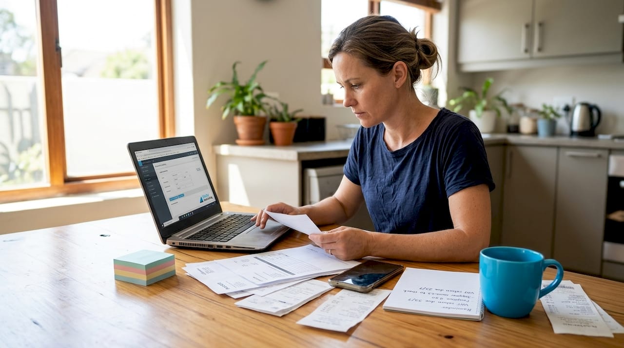 SME owner checking records at kitchen table