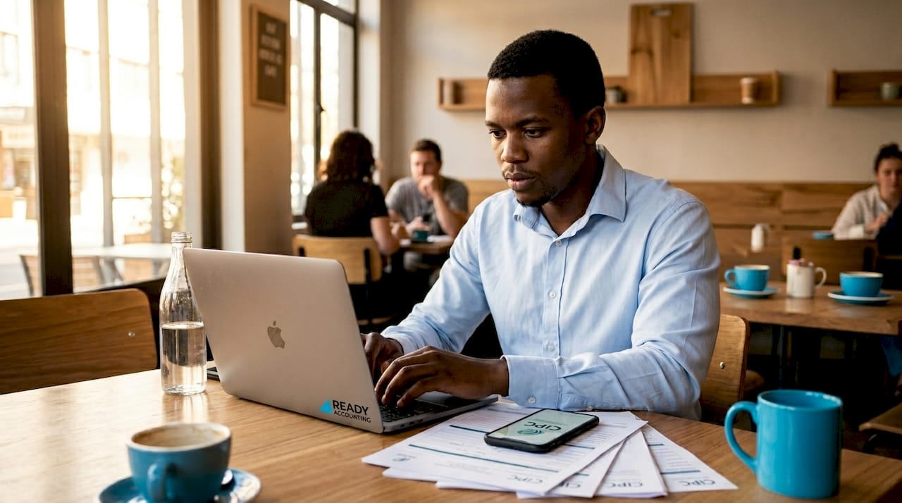 Entrepreneur registering company in coworking office