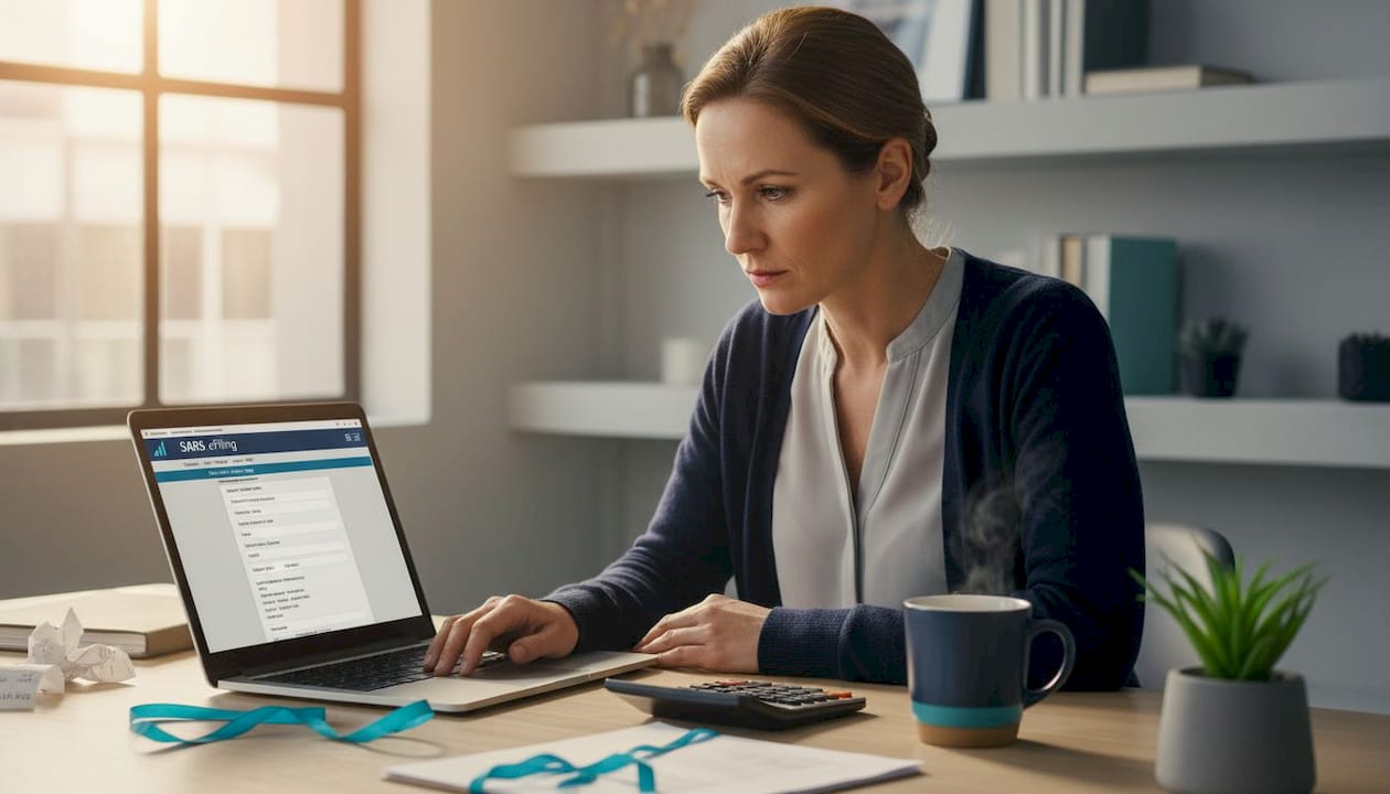 Business owner using SARS eFiling at kitchen table