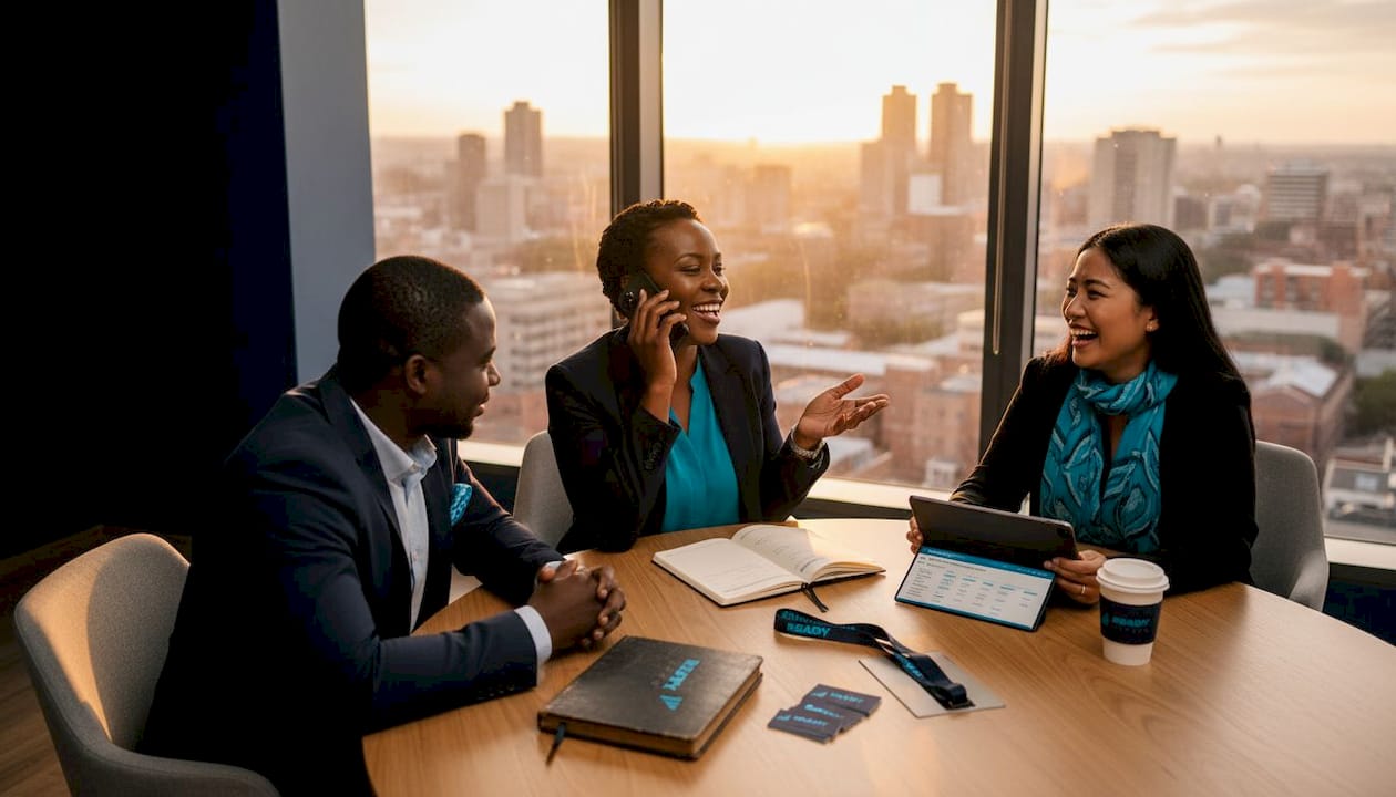 South African SMB owner networking in office meeting