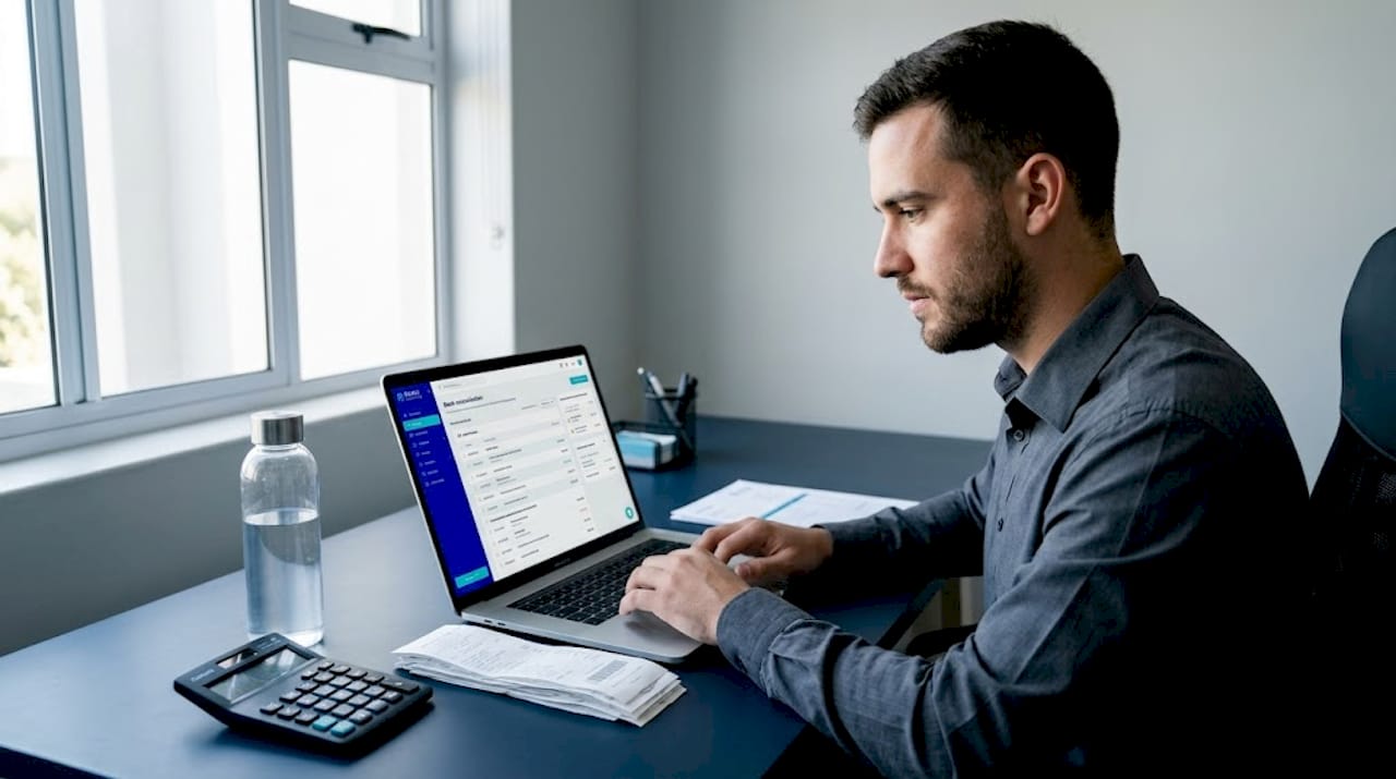 Accountant reviewing automated bank reconciliation