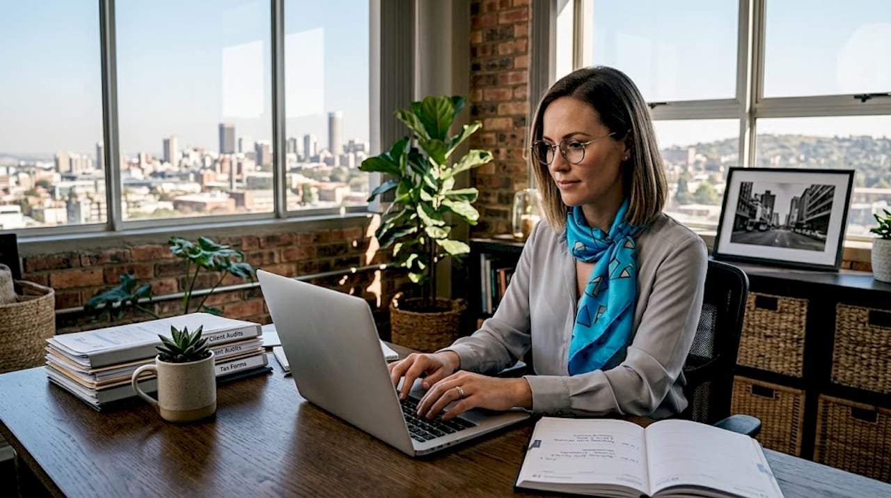 Accountant at Johannesburg corner office desk
