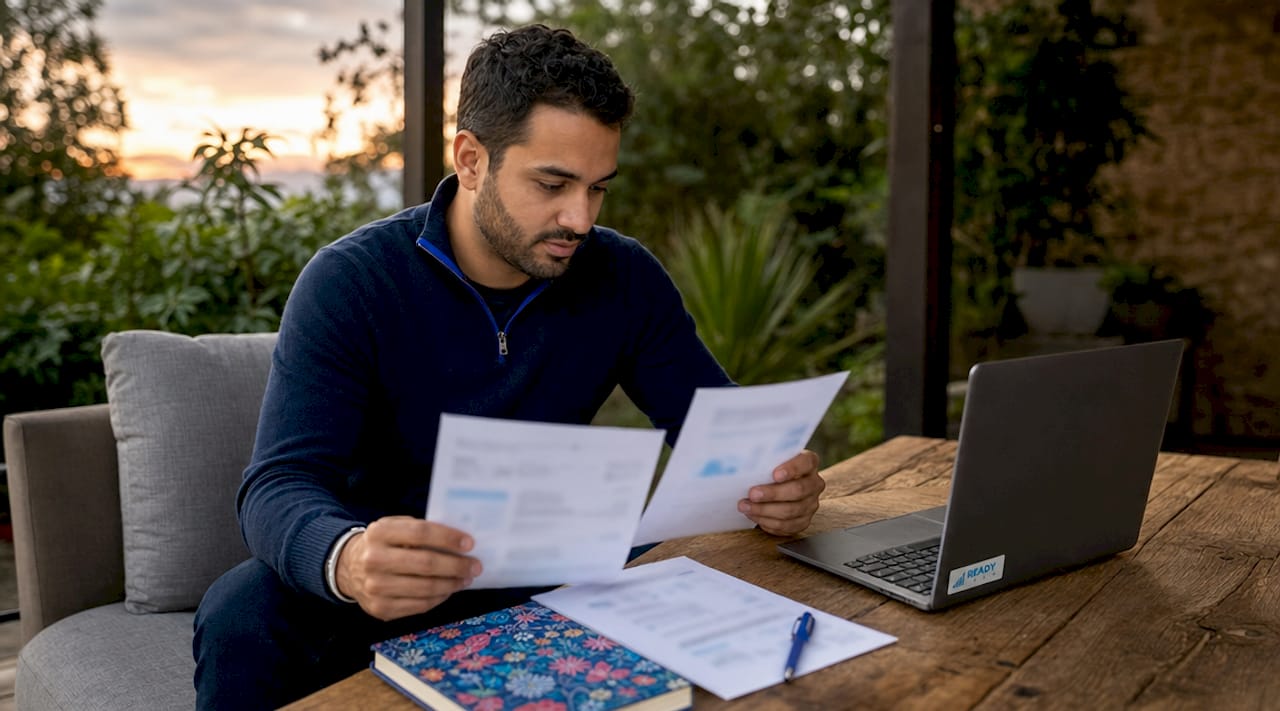 Hands comparing bookkeeping pricing documents