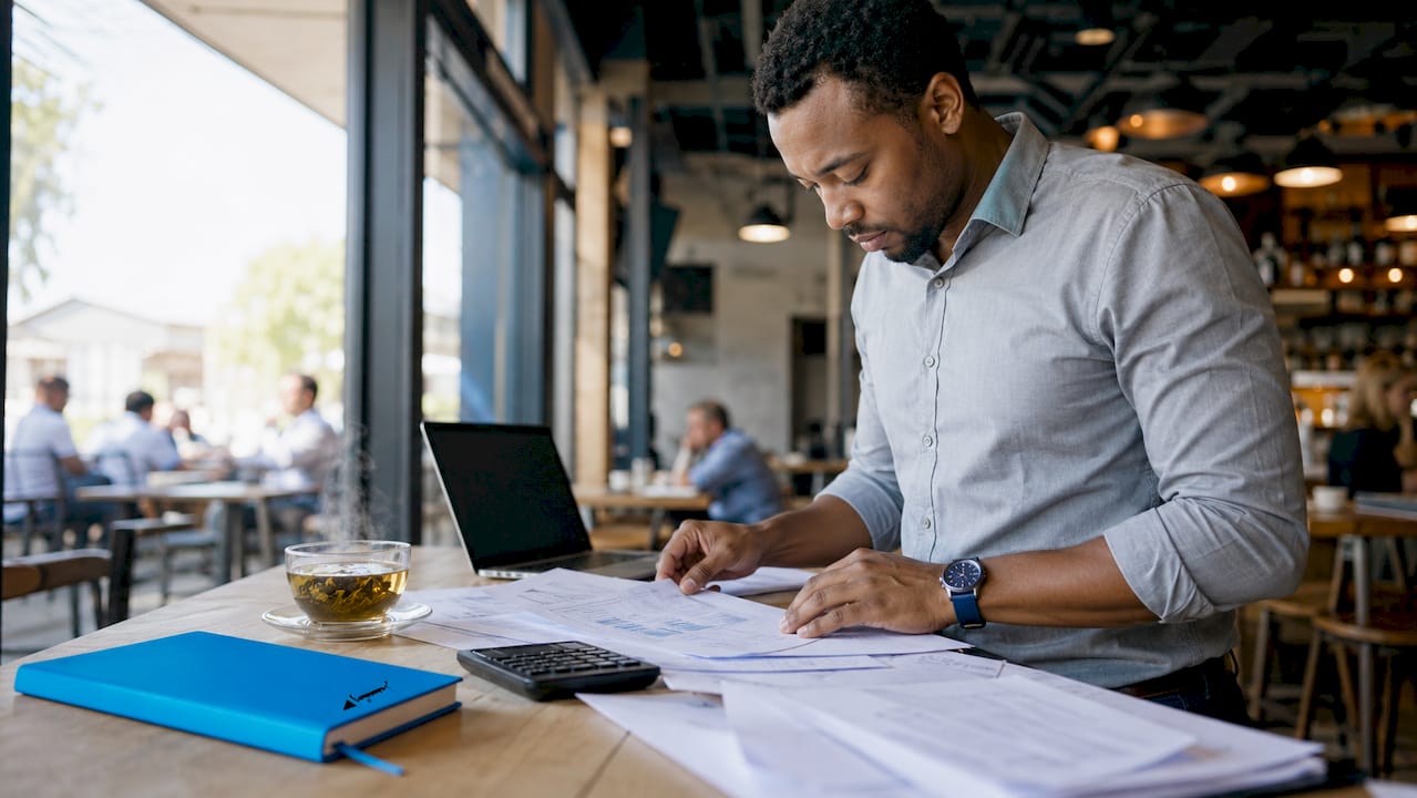 Accountant reviewing financial documents in Cape Town office