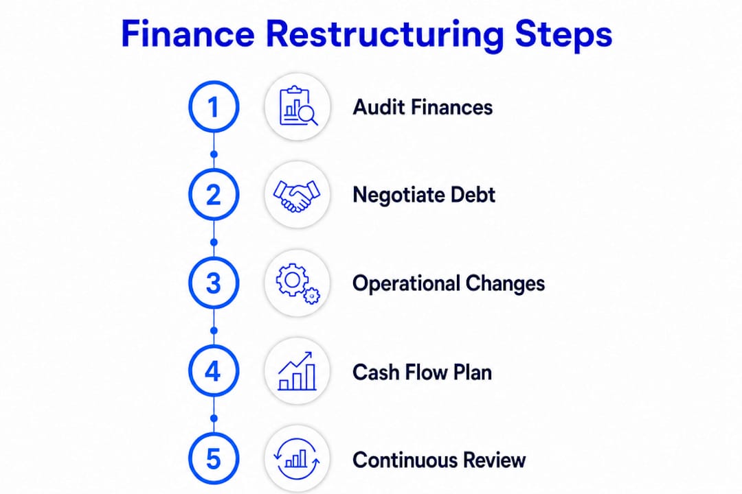 Infographic illustrating five finance restructuring steps