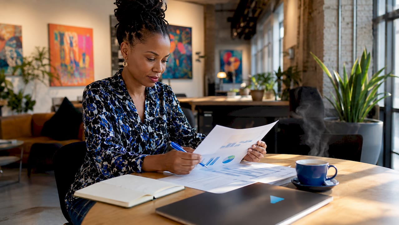 SME owner reviewing cash flow forecast at desk