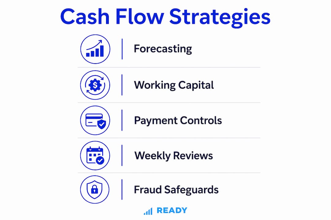 Infographic showing cash flow management strategies in five steps