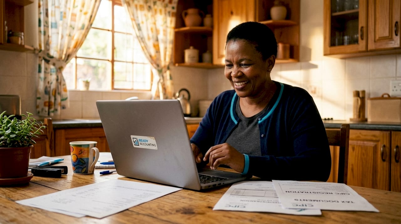 Business owner setting up Xero software in home office