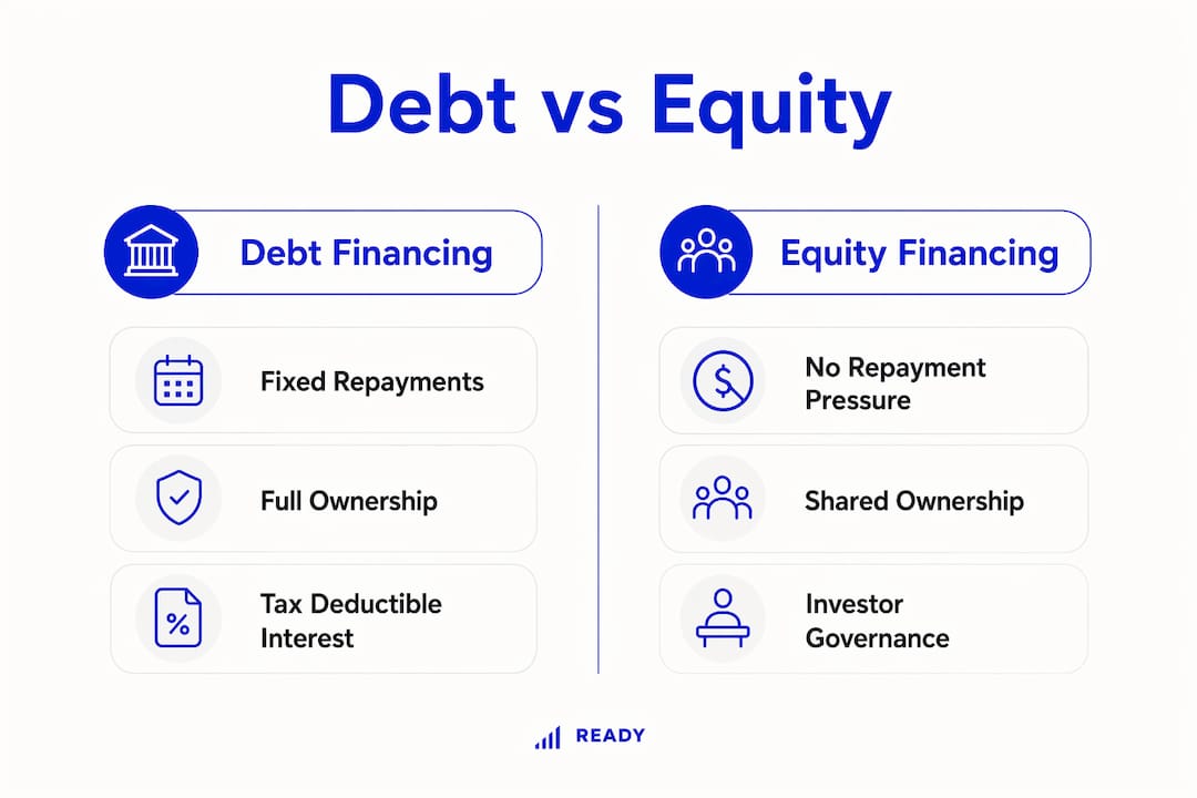 Infographic comparing debt and equity financing