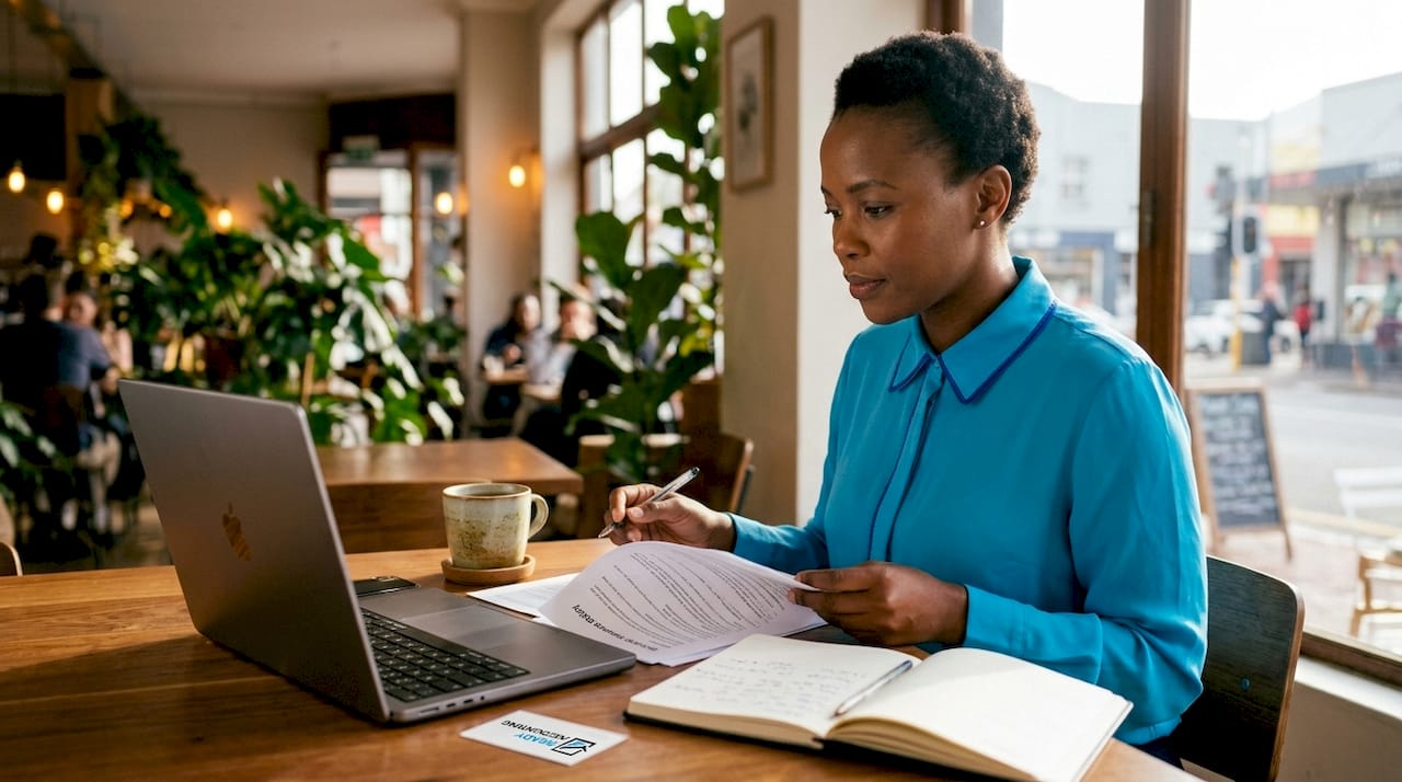 South African SME owner reviewing insurance documents