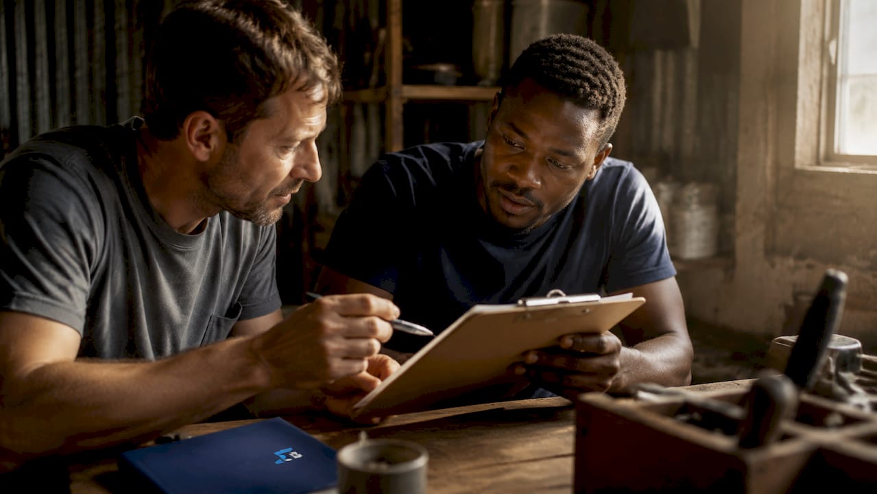 Small South African business owners discussing insurance