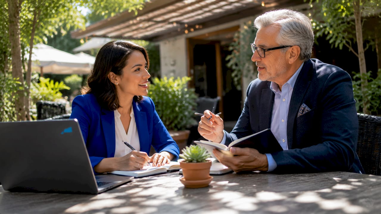 Young entrepreneur chatting with business mentor