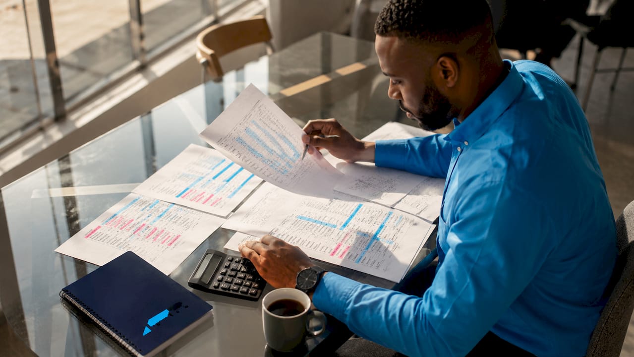 Business analyst calculating ROI in Pretoria office