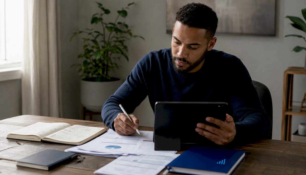 Hands entering asset data on tablet device