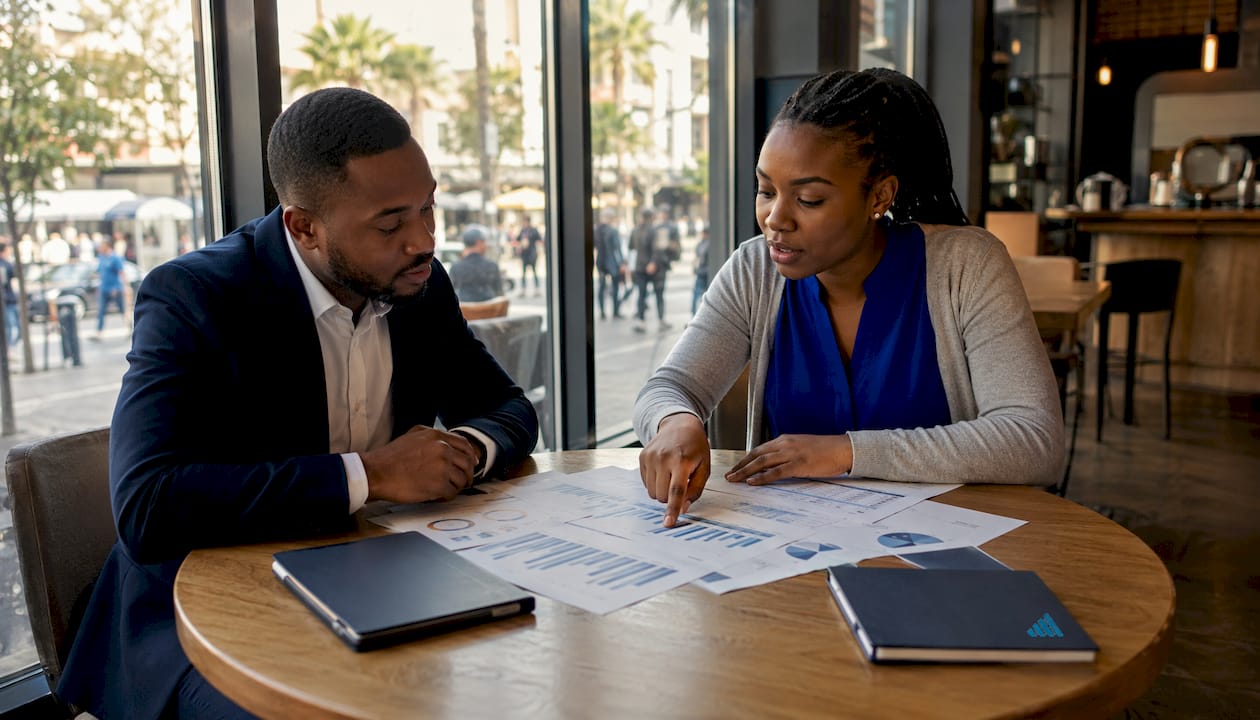 Two accountants discussing trial balance types