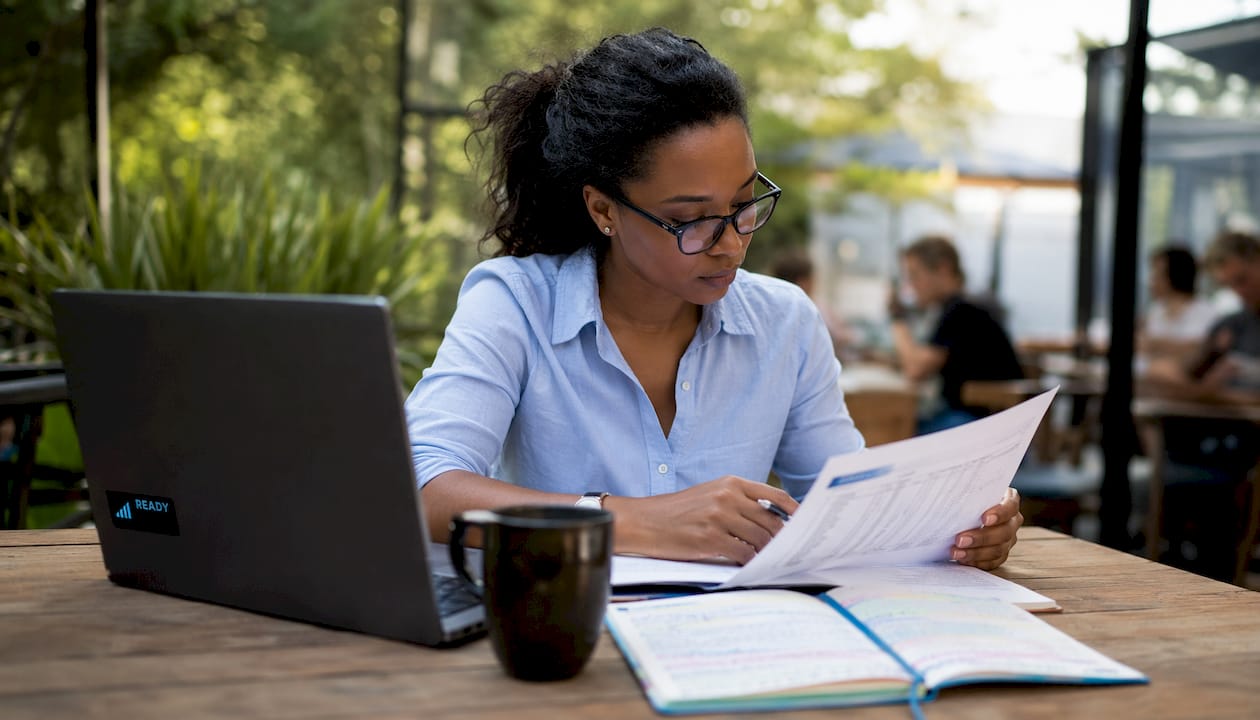 Accountant reviewing trial balance report