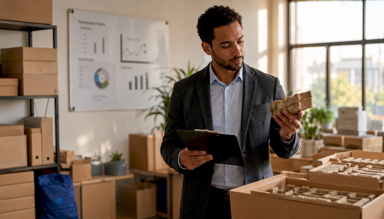Supply chain manager reviewing sustainable materials
