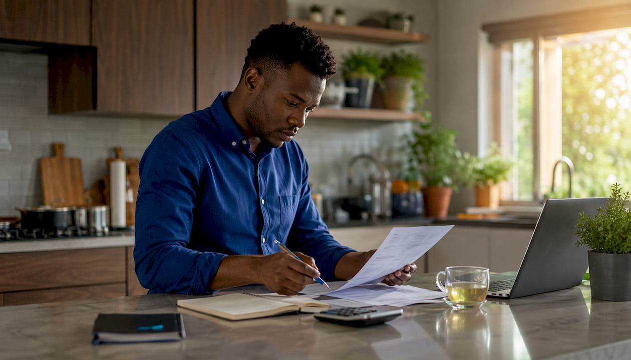 Business owner reviewing contractor payment documents